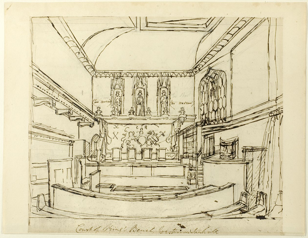 Étude pour la Cour du banc du roi, Westminster Hall, du Microcosme de Londres - Augustus Charles Pugin