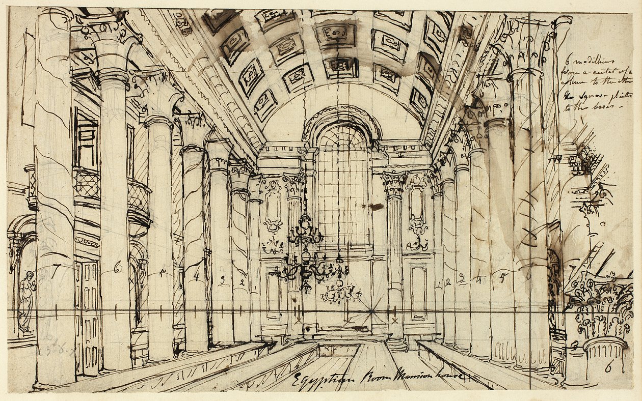 Étude pour Egyptian Hall Mansion House, de Microcosm of London - Augustus Charles Pugin
