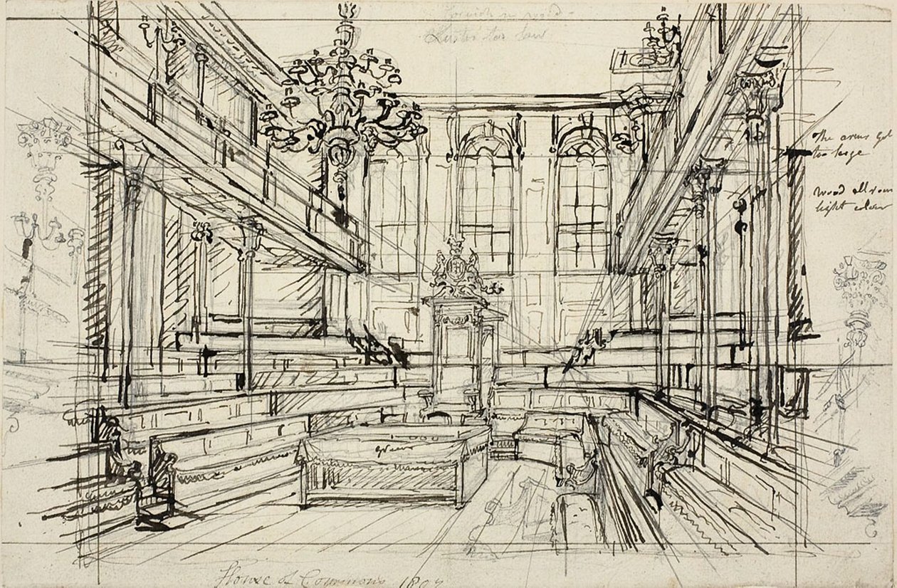 Étude pour la Chambre des communes, de Microcosm of London - Augustus Charles Pugin
