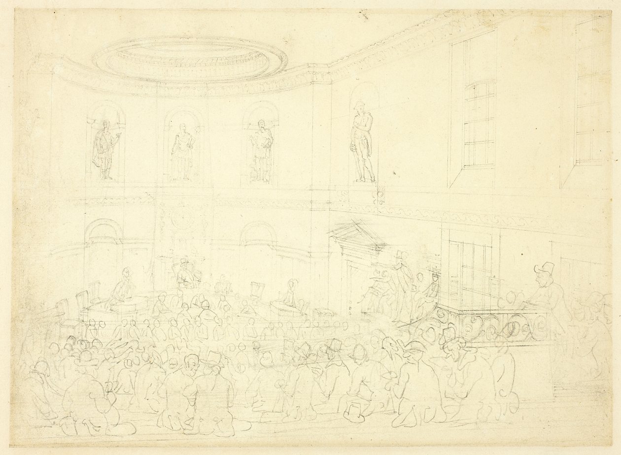 Étude pour India House, la salle de vente, du Microcosme de Londres - Augustus Charles Pugin