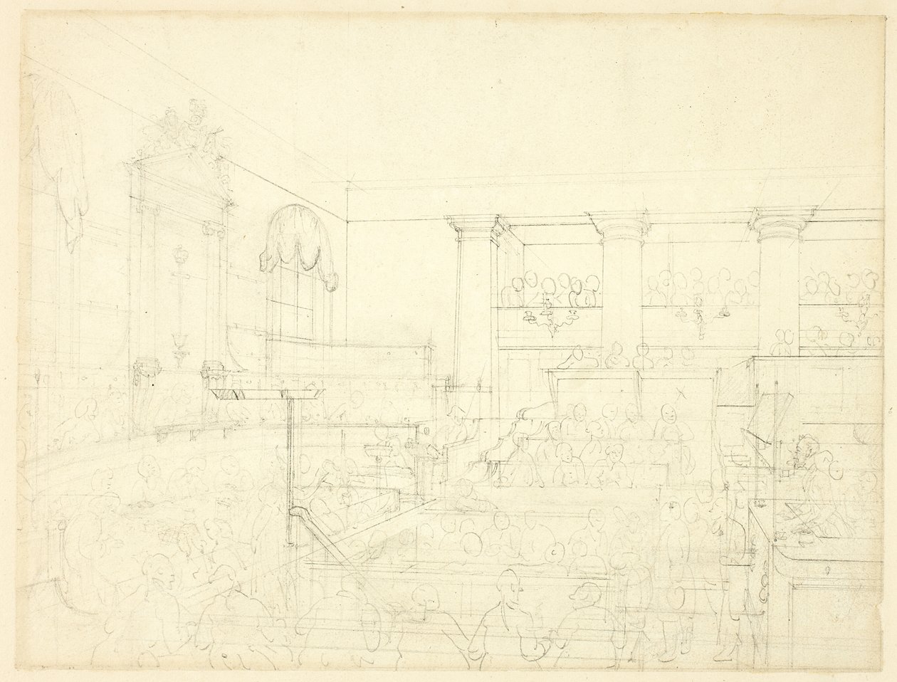 Étude pour Old Bailey, du Microcosme de Londres - Augustus Charles Pugin