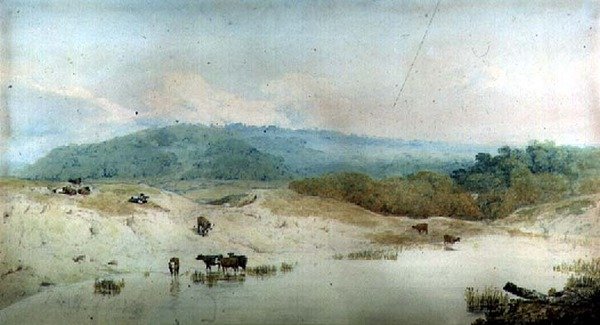 Vue dans le Yorkshire, rivière et bétail - Augustus Wall Callcott
