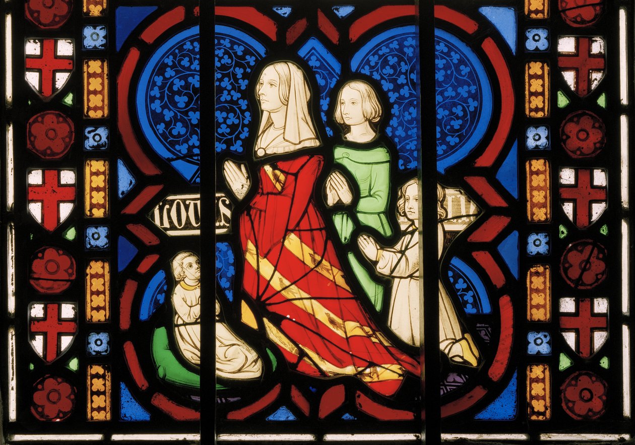 Deuxième épouse de Pugin, Louisa, avec sa belle-fille Anne et ses deux filles Agnes et Katherine, fenêtre Est de la chapelle - Augustus Welby Northmore Pugin