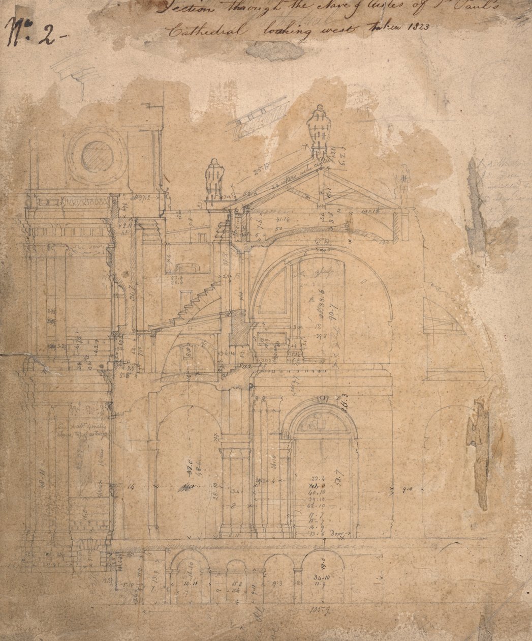 Section à travers la nef des bas-côtés de la cathédrale Saint-Paul regardant vers l