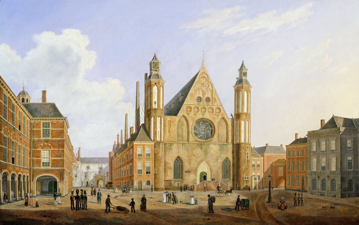 Le Binnenhof à La Haye avec vue sur le Ridderzaal avec des soldats et d