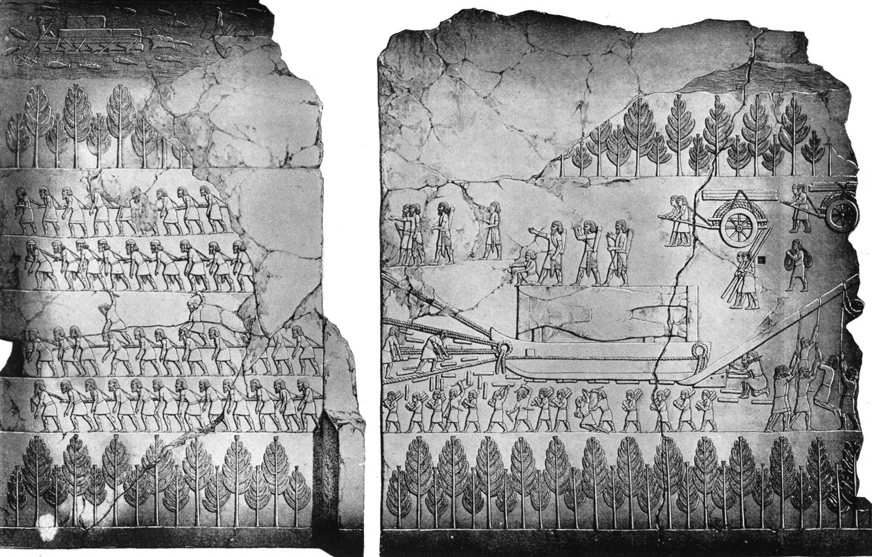 Assyriens déplaçant un taureau ailé, 7ème siècle av. J.-C., vers 1900-1920 - Austen Henry Layard