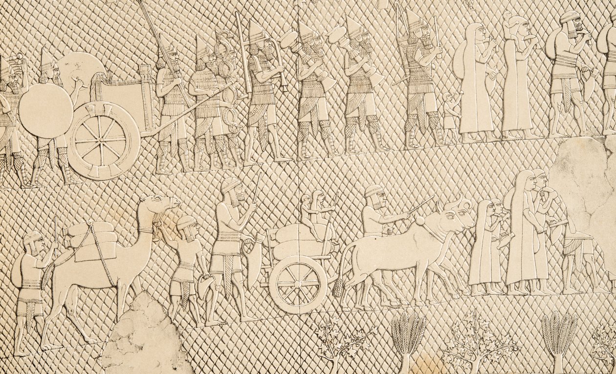 Détail des captifs et du butin de la ville de Lachich, illustration des Monuments de Ninive, 1858 - Austen Henry Layard