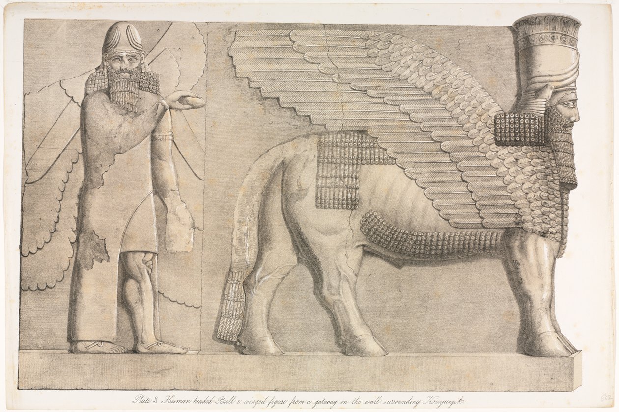 Monuments de Ninive : Planche 3, Taureau à tête humaine et figure ailée..., 1853 - Austen Henry Layard