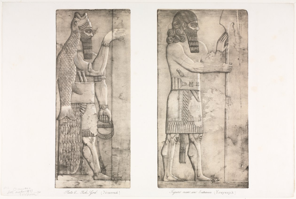 Monuments de Ninive : Planche 6, Dieu-Poisson (Nimroud); Figure près d