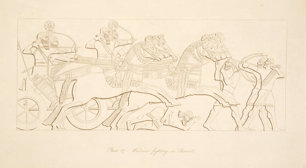 Guerriers combattant dans des chars, des Monuments de Ninive, pub. 1849 - Austen Henry Layard