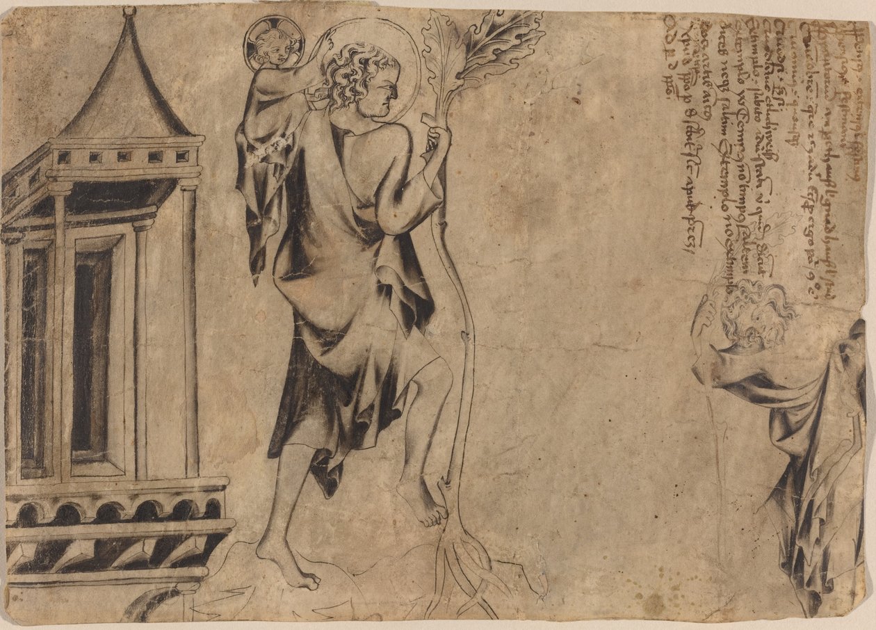 Un Édicule avec Deux Études de Saint Christophe - Austrian 14th Century