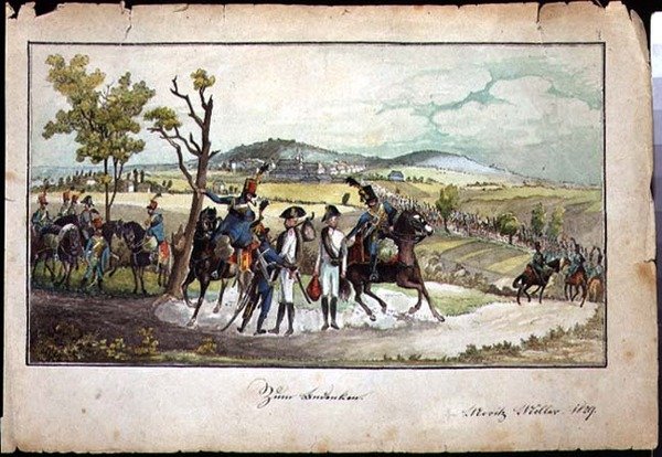 Une procession de soldats Habsbourg dans un paysage - Austrian School