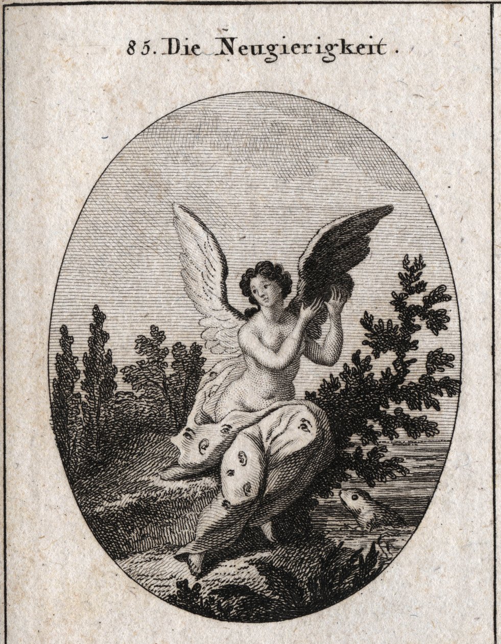 Allégorie de la curiosité représentée avec un drapé parsemé d
