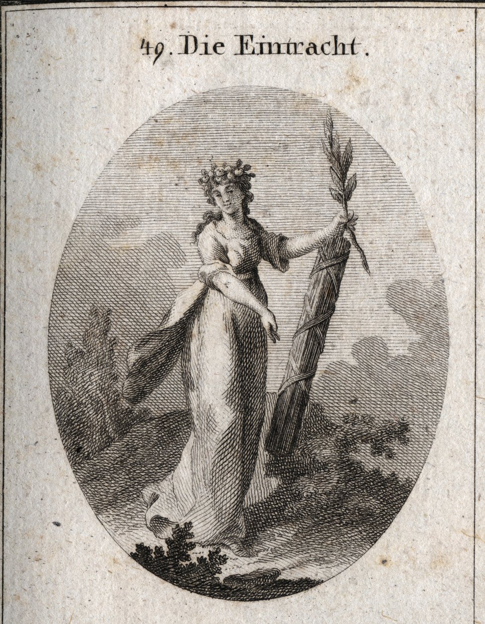 Allégorie de la concorde représentée avec une couronne de grenades, emblème de l