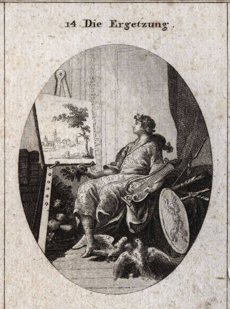 Allégorie de la délectation représentée par un jeune homme tenant une lyre près d