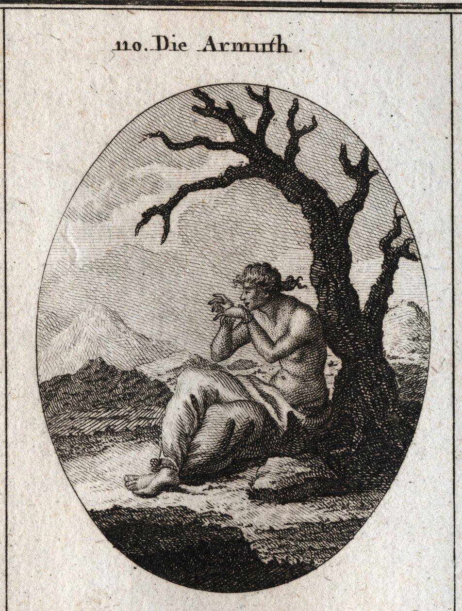 Allégorie de la pauvreté assise au pied d