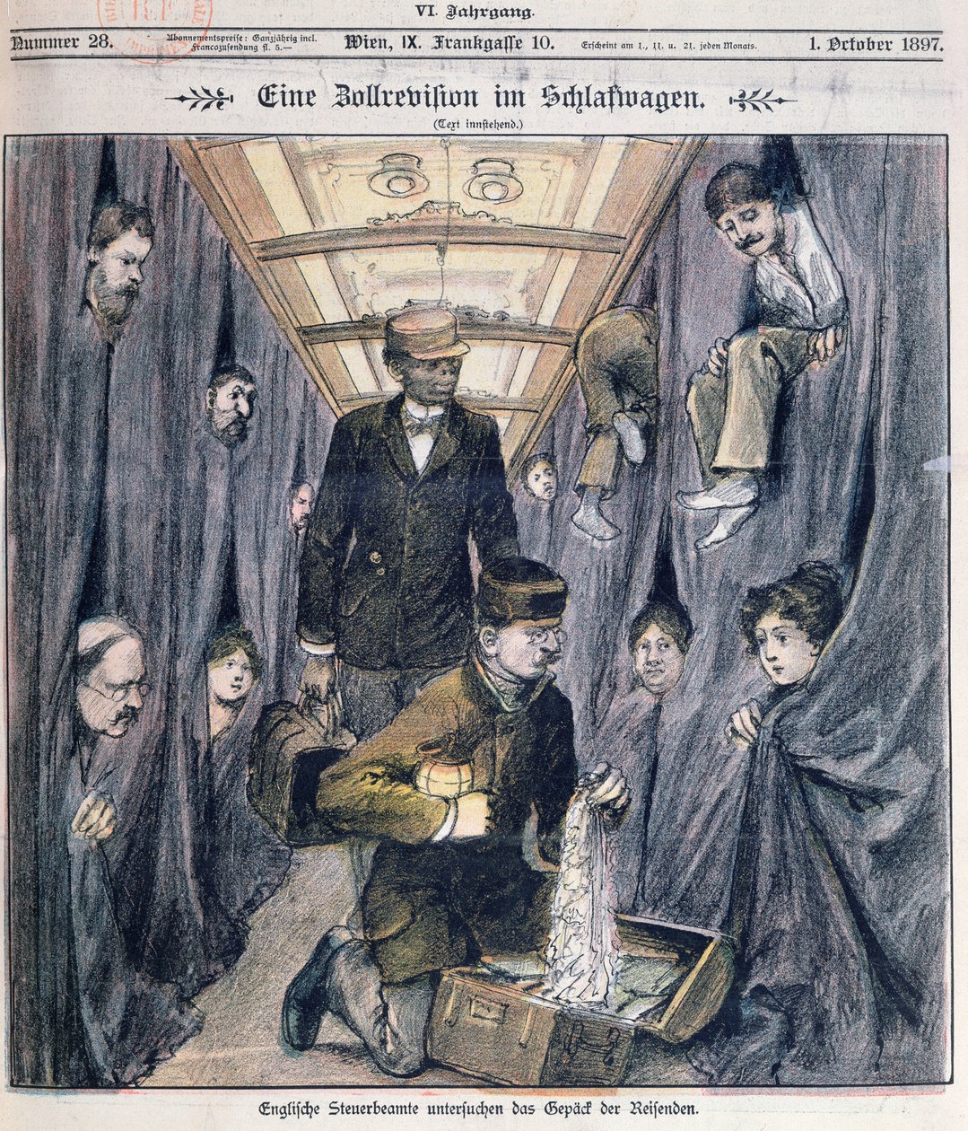 Douaniers anglais examinant les bagages dans un wagon-lit - Austrian School