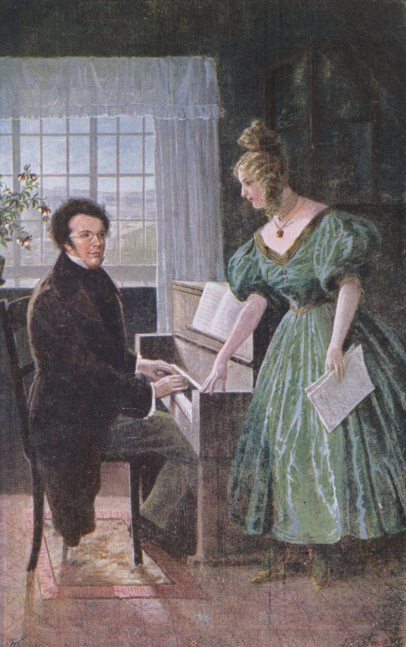 Franz Peter Schubert jouant du piano, carte postale c.1910 - Austrian School