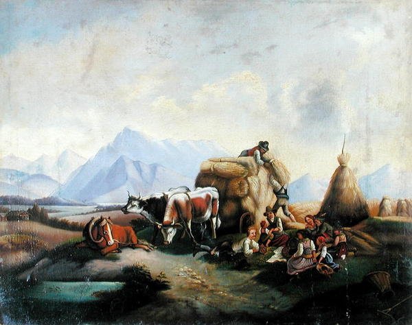 Scène de récolte en Autriche, milieu du 19e siècle - Austrian School