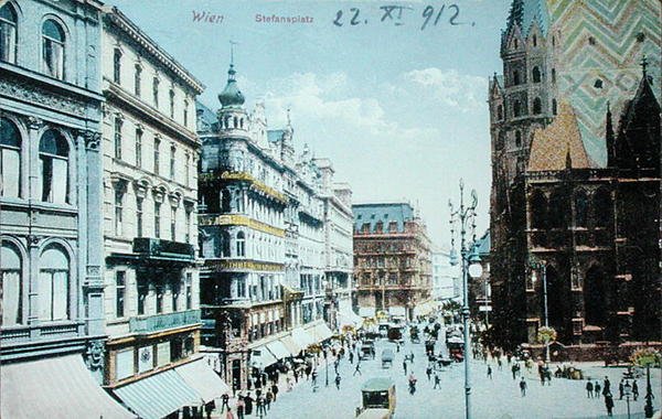 Carte postale représentant la place Saint-Étienne et la cathédrale Saint-Étienne, Vienne - Austrian School