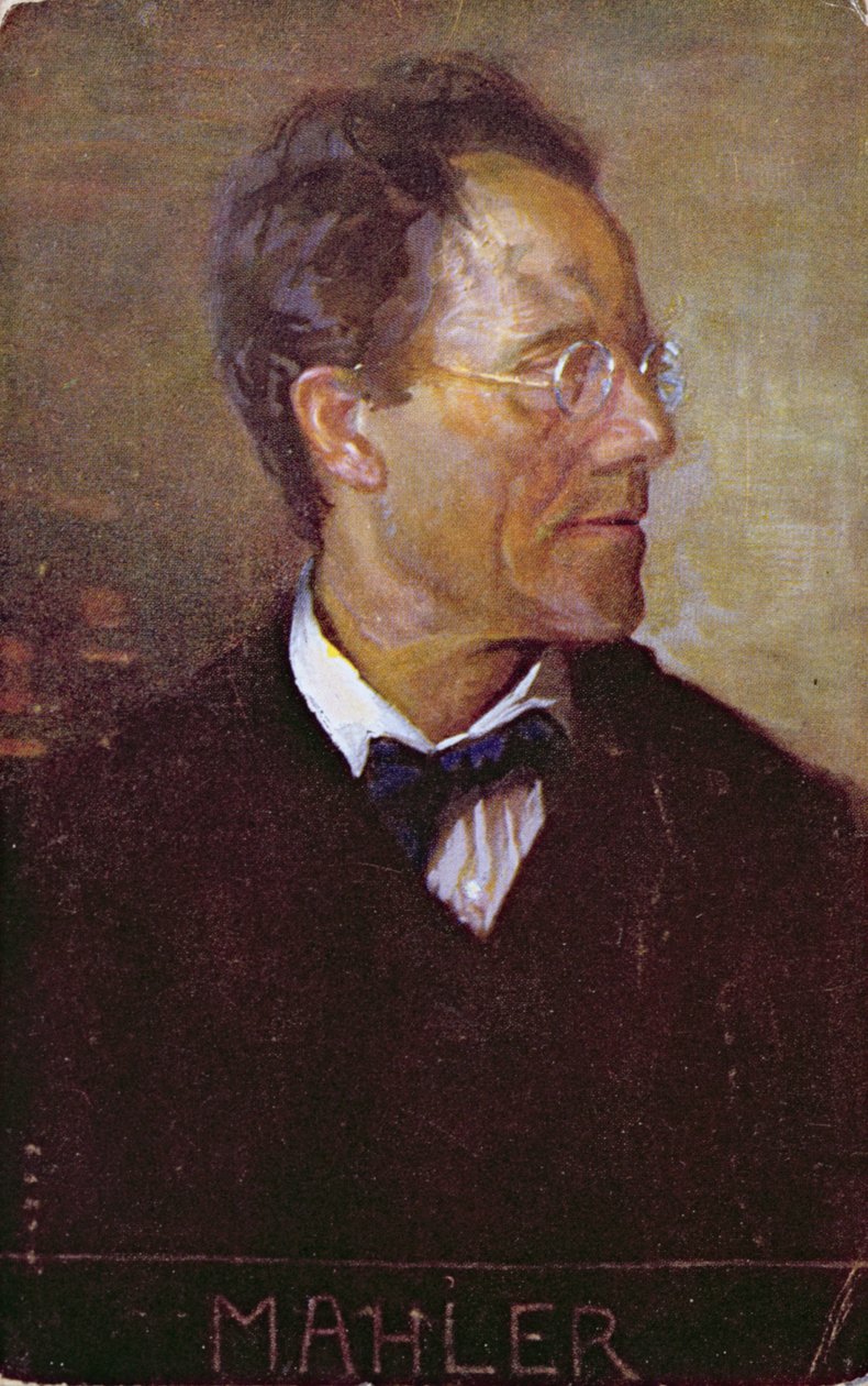 Carte postale représentant un portrait de Gustav Mahler (1860-1911) vers 1910 (lithographie couleur) - Austrian School
