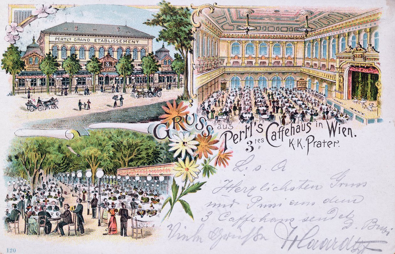 Carte postale de la maison de café Pertls au Prater, Vienne, 1901 - Austrian School