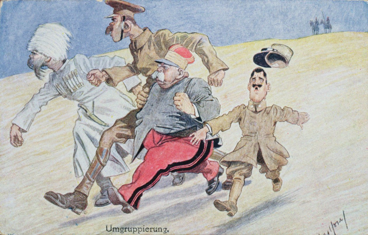 Regroupement, Russie, Grande-Bretagne, France et Italie fuyant devant les Autrichiens et les Allemands à l