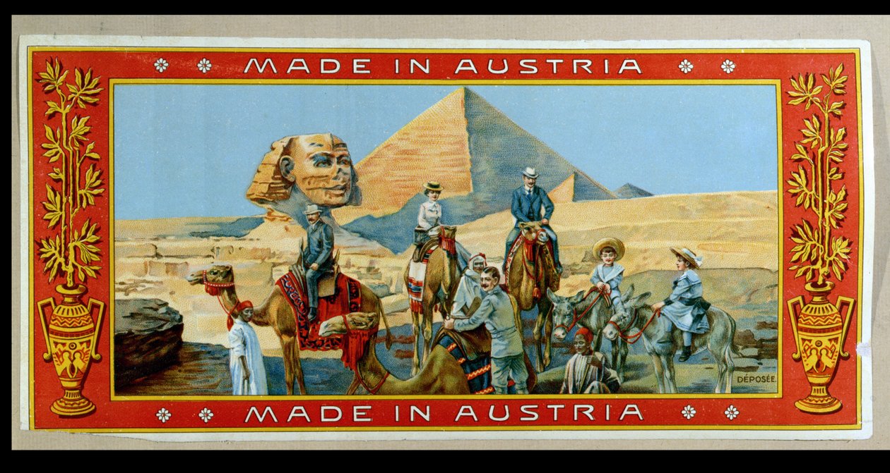 Touristes aux pyramides en Égypte, étiquette d