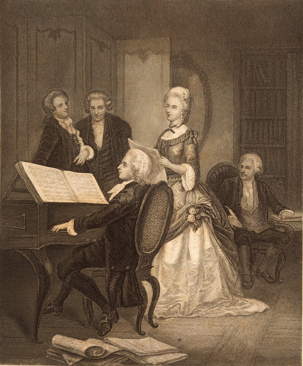 Wolfgang Amadeus Mozart accompagnant Caterina Maddalena Giuseppa (gravure) - Austrian School