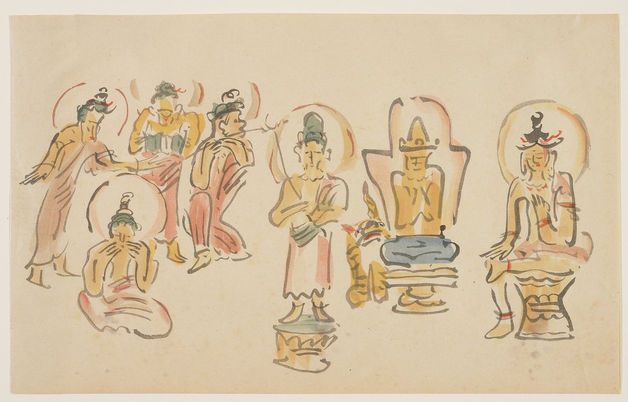(Caricatures du temple Asakusa Kannon A), vers 1900 - Awashima Kangestu