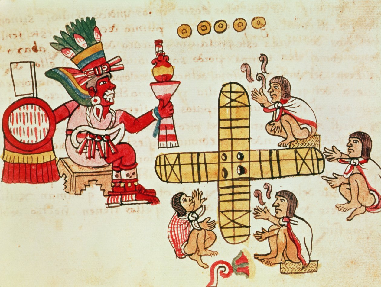 Jeu de Patoli et le dieu, Xochipilli, du Codex Magliabechiano - Aztec
