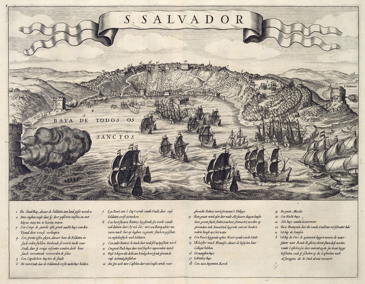 Vue de la bataille de la ville de San Salvador dans la baie de Tous les Saints entre Néerlandais et Portugais en 1624 - B. Elsevier