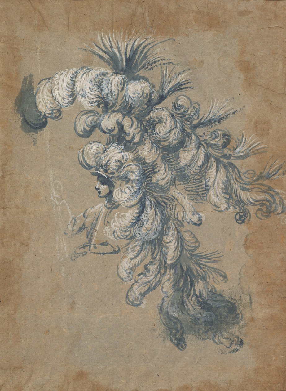 Conception pour une coiffe somptueuse avec plumes, vers 1620-56 - Baccio del Bianco