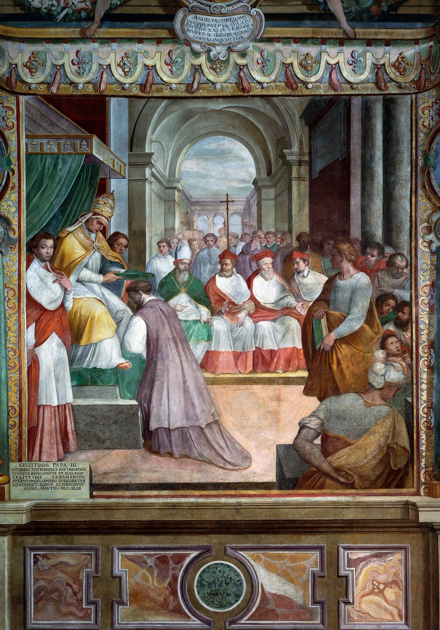 Célestin III consacrant le premier évêque de Viterbe en 1192, détail des fresques de Baldassare Croce - Baldassare Croce