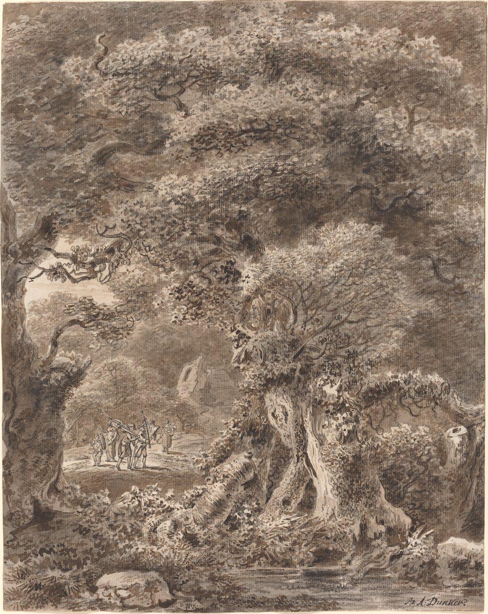 Musiciens voyageant à travers une forêt - Balthasar Anton Dunker