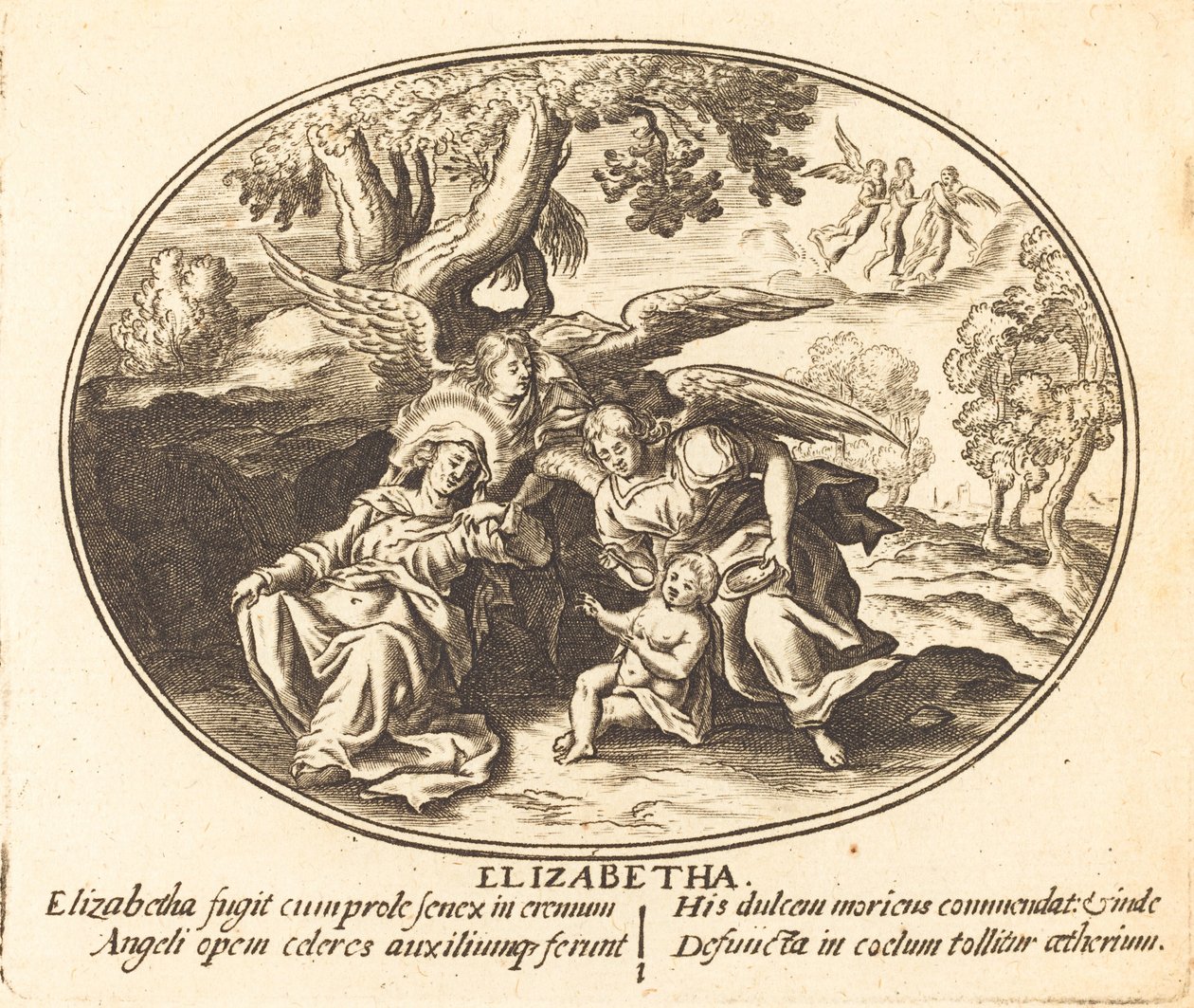 La fuite de Sainte Élisabeth avec le jeune Saint Jean - Balthasar Moncornet