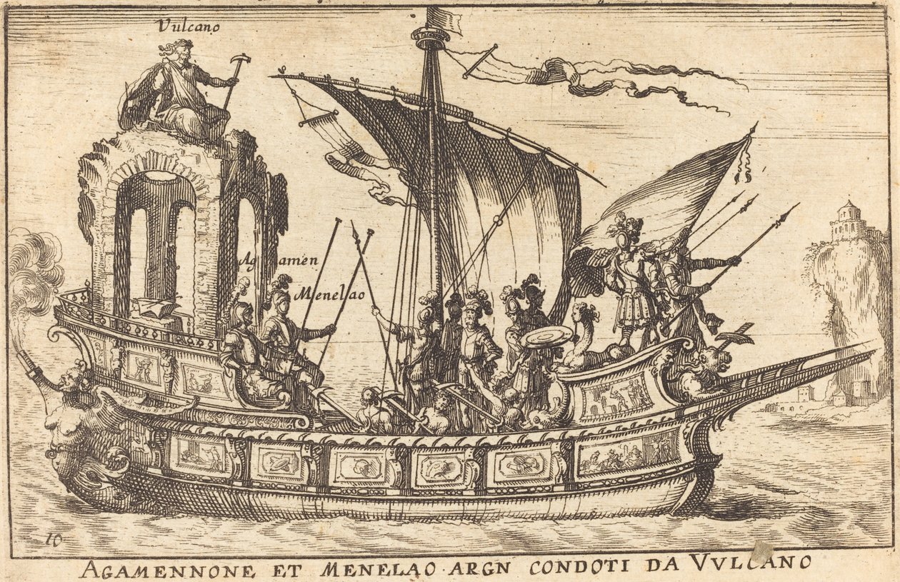 Agamemnon et Ménélas conduits par Vulcain - Balthasar Moncornet after Remigio Cantagallina