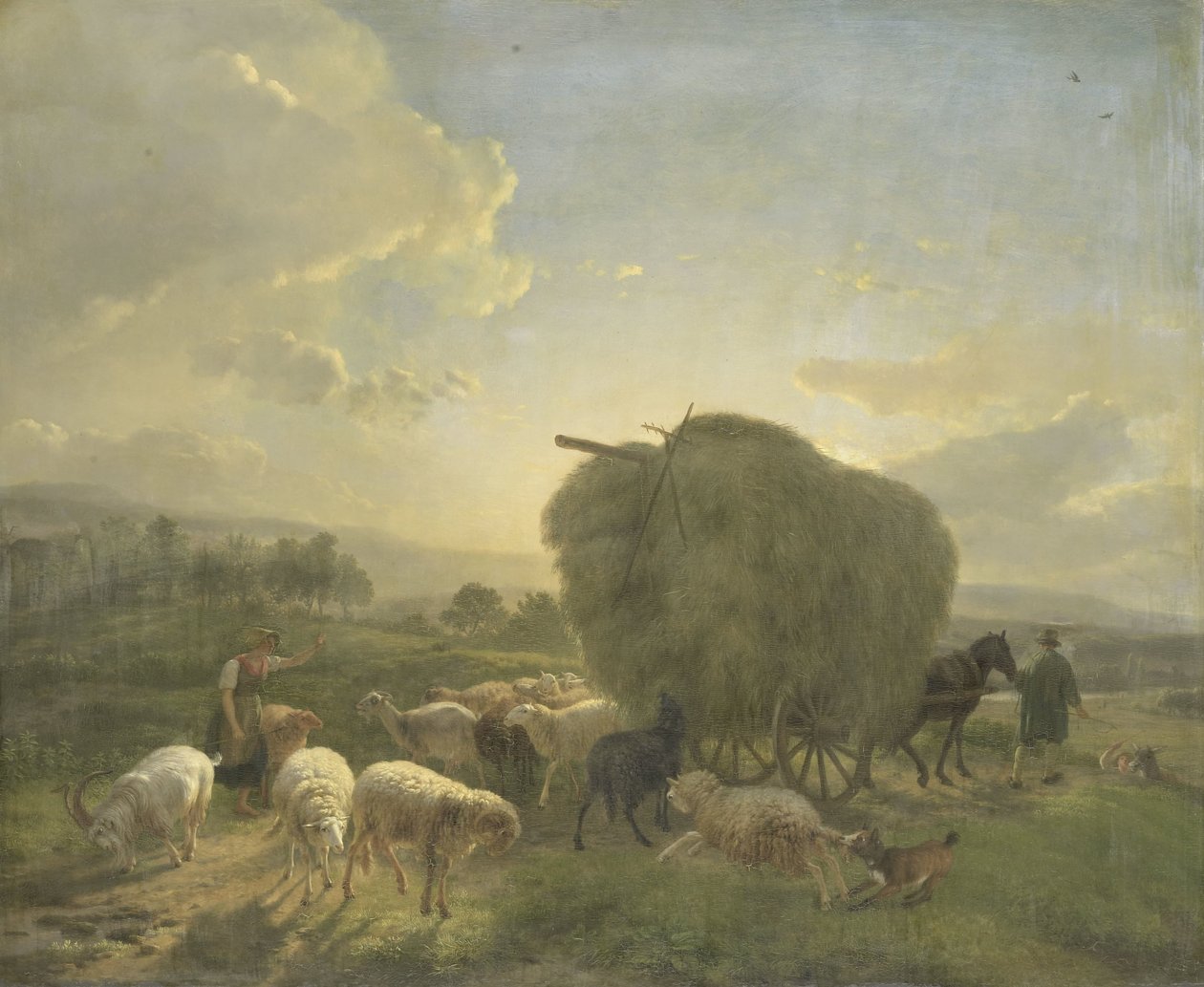 Paysage avec moutons et charrette de foin - Balthasar Paul Ommeganck