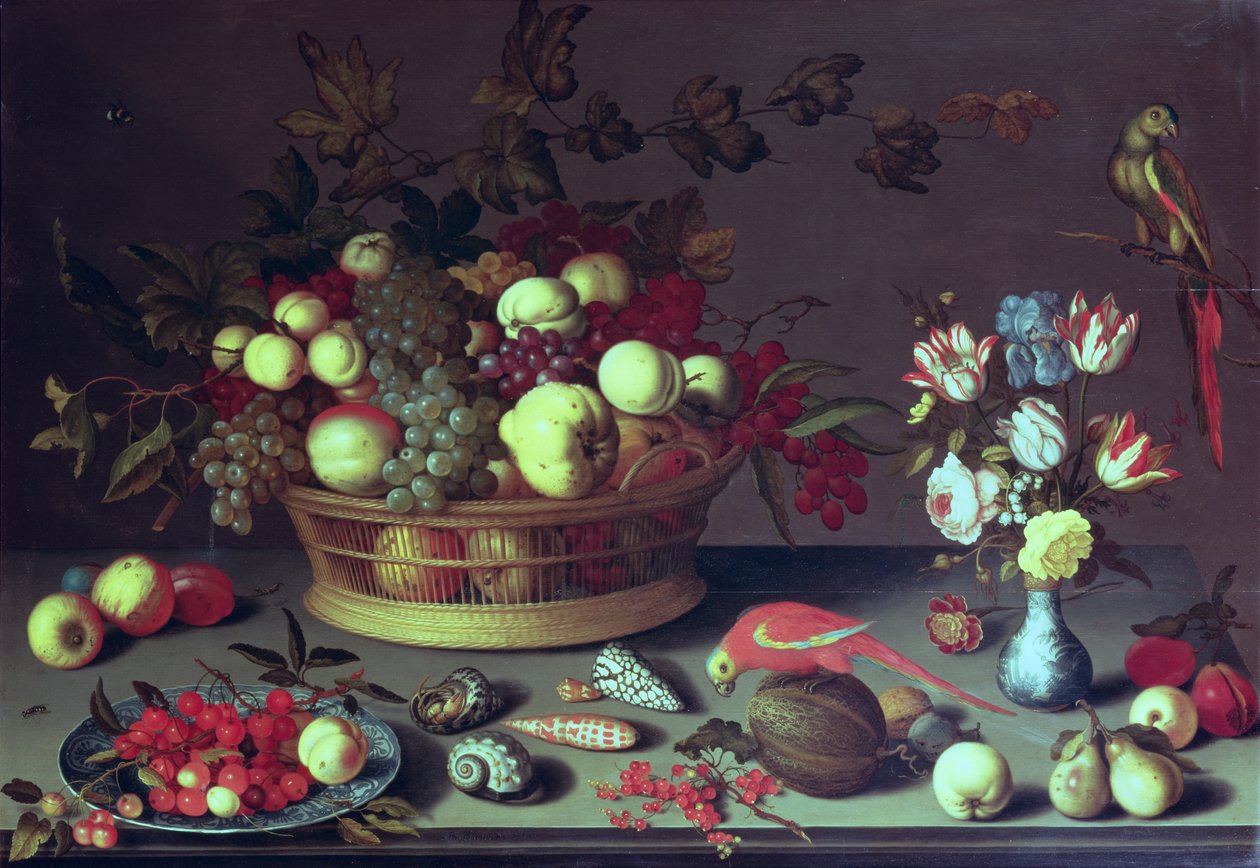 Un panier de raisins et autres fruits - Balthasar van der Ast
