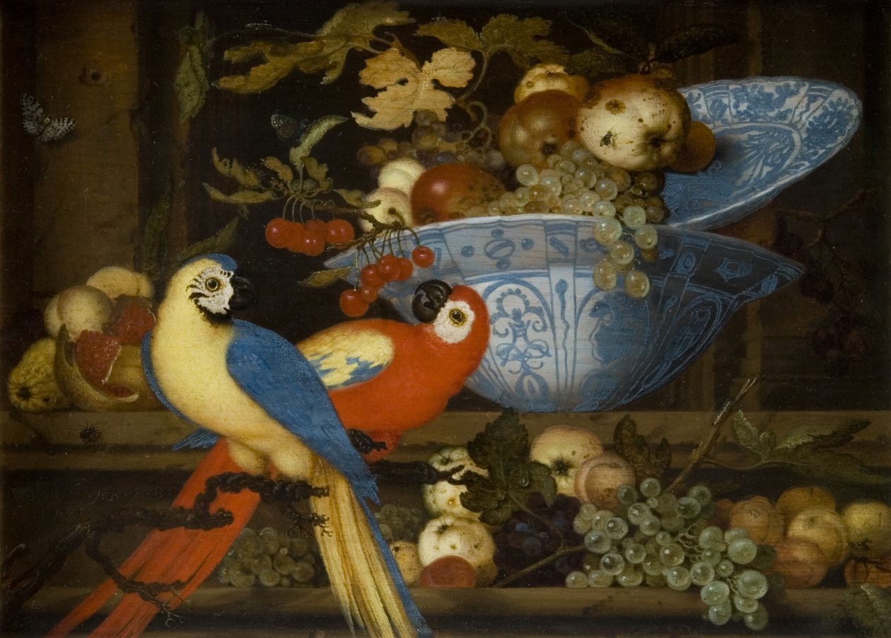 Nature morte de fruits avec deux perroquets - Balthasar van der Ast