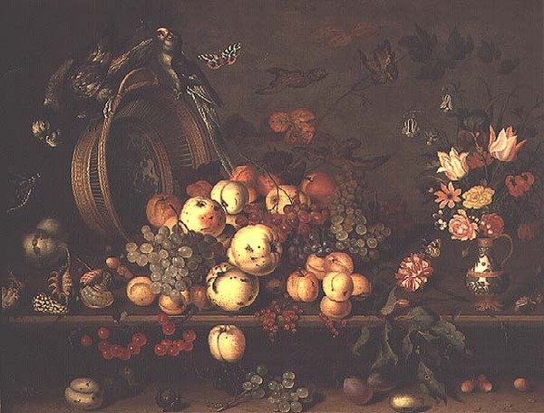 Nature morte avec fruits, fleurs et perroquets, début des années 1620 - Balthasar van der Ast