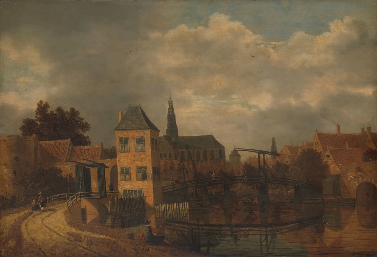 Vue de la ville de Haarlem, prise de la rivière Spaarne, montrant l