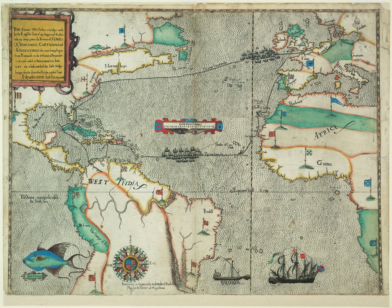 Le célèbre voyage aux Antilles effectué par la flotte anglaise de 23 navires et barques - Baptista Boazio