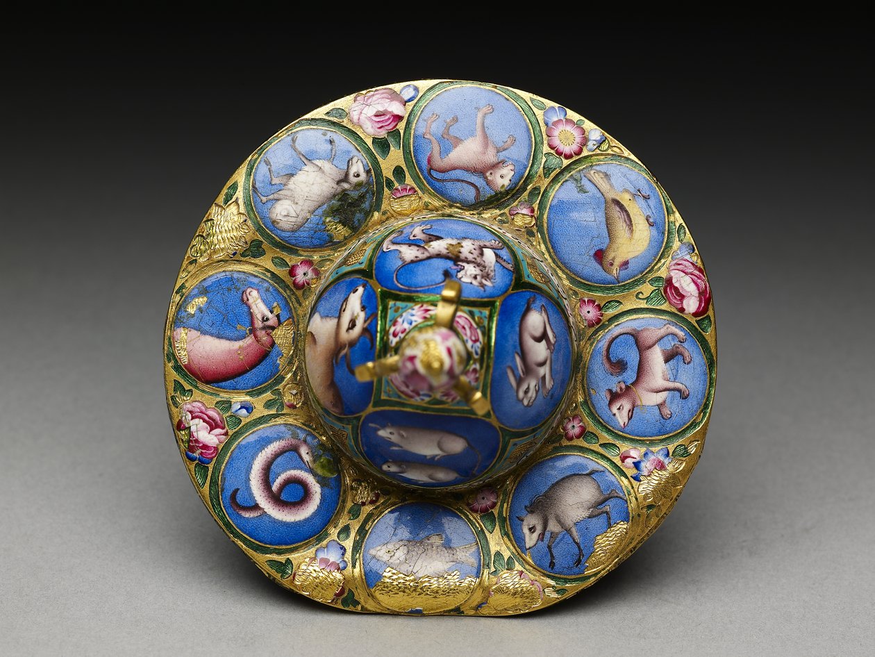 Bol avec couvercle, soucoupe et cuillère avec décoration astrologique, début du 19e siècle - Baqir