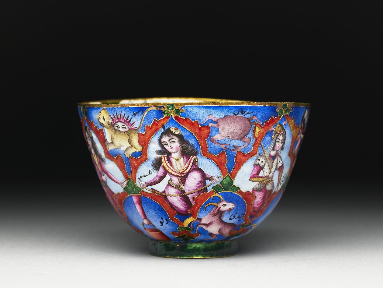 Bol avec couvercle, soucoupe et cuillère avec décoration astrologique, début du 19e siècle - Baqir