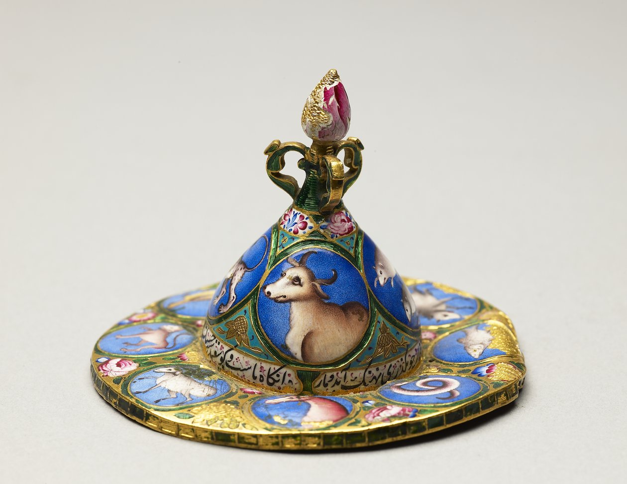 Bol avec couvercle, soucoupe et cuillère avec décoration astrologique, début du 19e siècle - Baqir