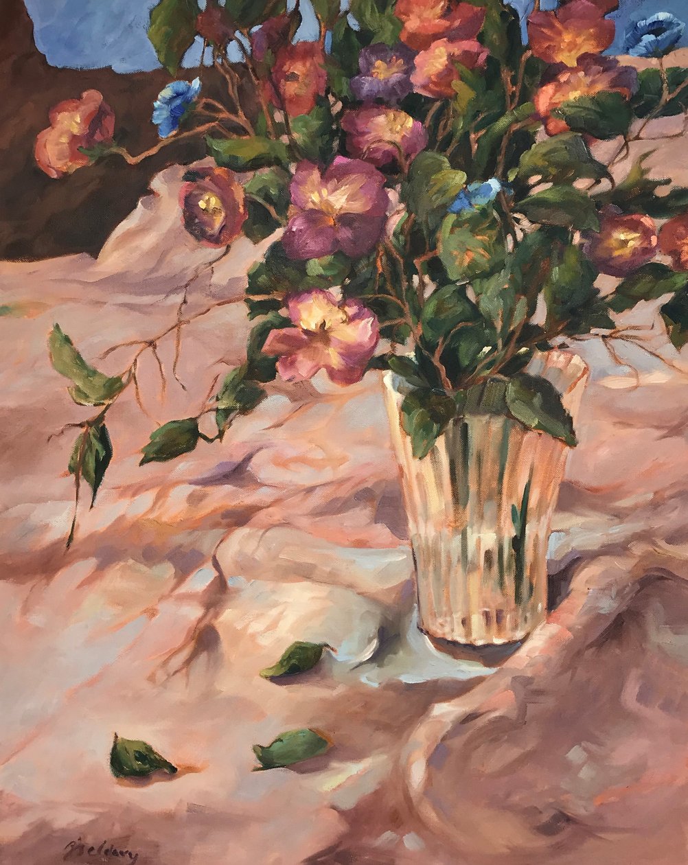 Nature morte florale, vers 1990-2000 (huile sur toile) - Barbara Cleary
