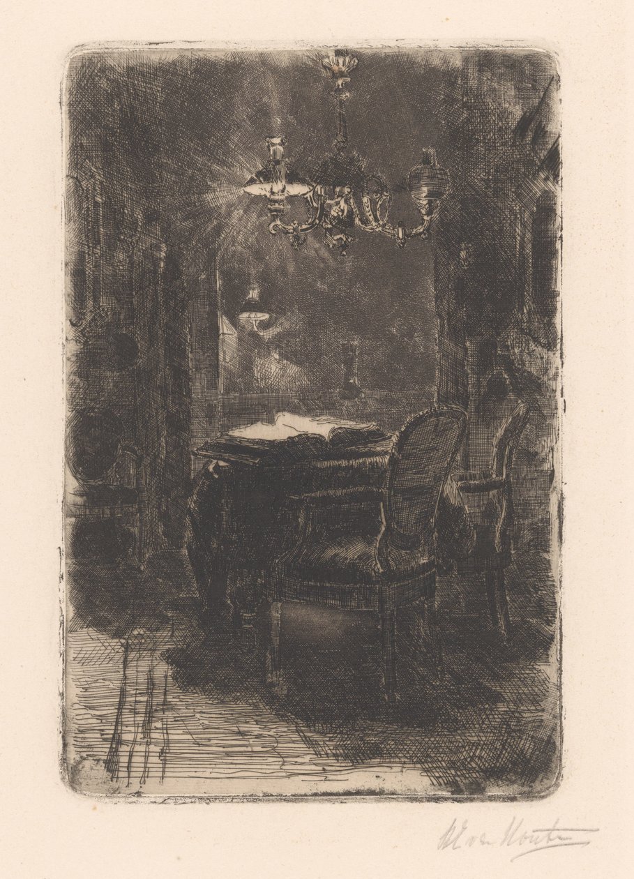 Intérieur avec miroir et table avec livre ouvert - Barbara Elisabeth van Houten (signed by artist)