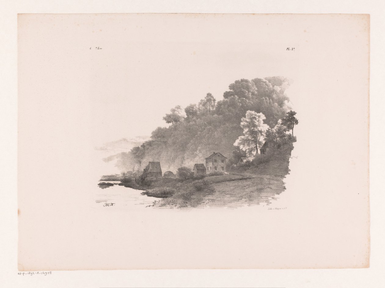 Paysage vallonné avec rivière, chemin de campagne et maisons - Barend Cornelis Koekkoek