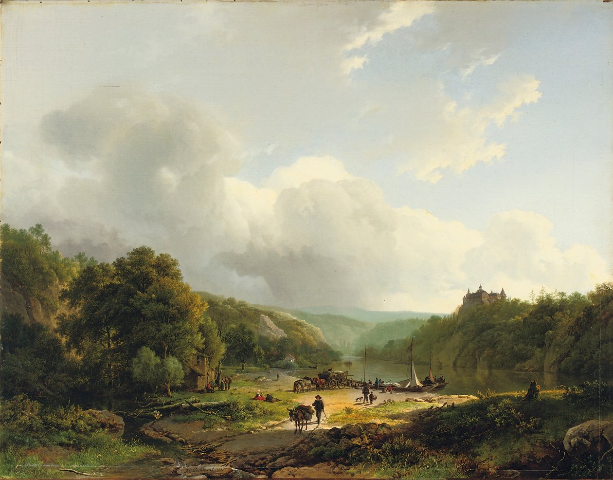 Déchargement de la barge dans un paysage ondulant, 1831 - Barend Cornelis Koekkoek